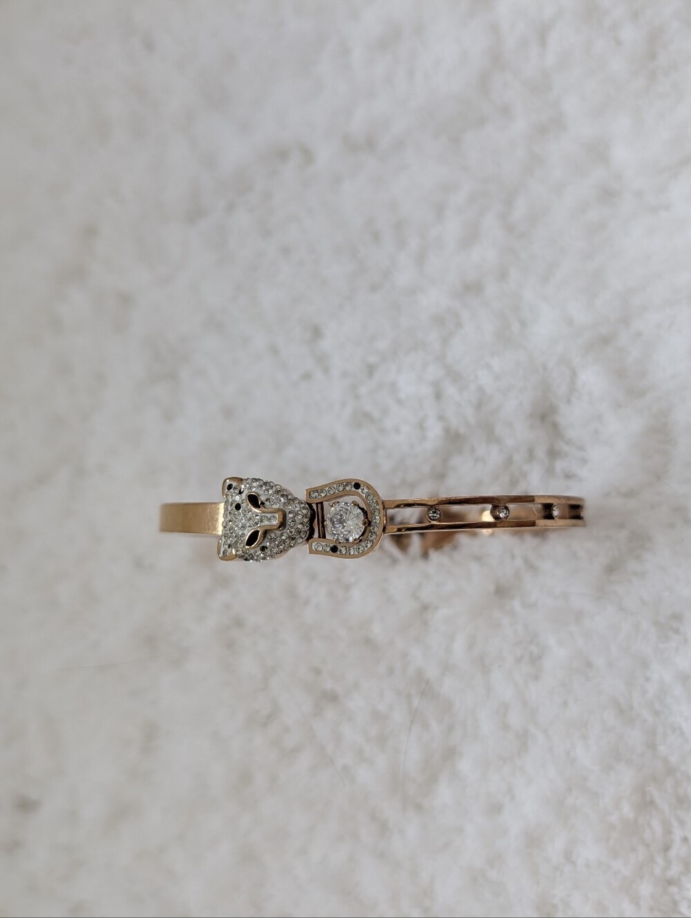 Rose Gold Animal Head Buckle Bangle Bracelet with Crystals